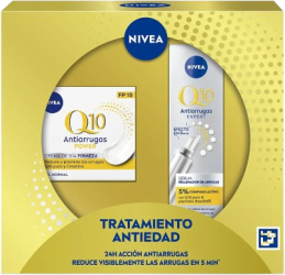 Set Ser facial anti-rid si anti-imbatranire 15 ml + Crema faciala de zi anti-imbatranire cu SPF15 50 ml Nivea Q10 Tratamiento Antiedad 