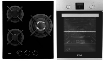 Pachet Incorporabil Samus Cuptor Incorporabil SCE458GTXV 43 L 6 Functii Latime 45 cm + Plita incorporabila PSG-43SG1 3 Arzatoare pe gaz 