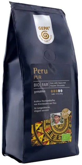 Cafea bio macinata Peru Pur 250g Gepa 
