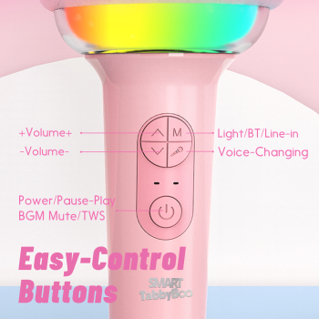 Microfon karaoke copii SMART TabbyBoo MK2 microfon wireless portabil pentru petrecere cu boxa bluetooth lumini RGB 4 efecte voce - roz 