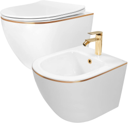 Set vas WC CARLO Mini Flat + bidet CARLO Mini White Gold Edge 