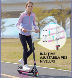 Trotineta electrica copii originala GentleKids PRO calitate superioara 2 roti de 5.5 inch 10 km/h - Negru/Roz 