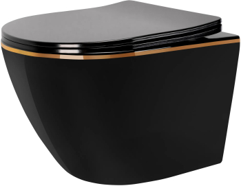 Vas WC suspendabil Rea CARLO Mini Rimless Duroplast Flat Black Gold Edge