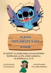 Invitatie Electronica pentru Aniversare copii tematica Lilo si Stich personalizabil 