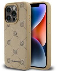 Husa iPhone 15 Pro - Karl Lagerfeld Leather MagSafe KLHMP15LPGKHPHE - Beige Karl Head 