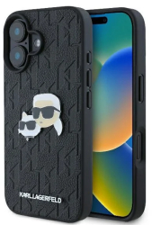Husa iPhone 16 - Karl Lagerfeld Hardcase Leather Monogram KLHCP16SPGKLKCPK - Karl&Chaoupette Head Pin 