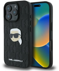 Husa iPhone 16 Pro Max - Karl Lagerfeld Hardcase Leather Monogram KLHCP16XPGKLKIPK - Karl Head Pin 