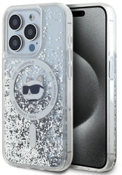 Husa pentru iPhone 14 Pro - Karl Lagerfeld Liquid Glitter MagSafe KLHMP14LLGCHSGH - Transparent Choupette Head 