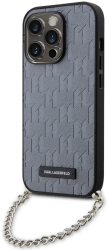 Husa pentru iPhone 14 Pro - Karl Lagerfeld Saffiano Monogram Chain KLHCP14LSACKLHPG - Silver 