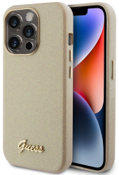 Husa pentru iPhone 15 Pro - Guess Glitter Glossy Script GUHCP15LPGMCSD - Sparkle Beige 