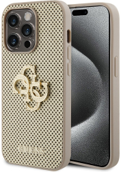 Husa pentru iPhone 15 Pro - Guess Leather Perforated 4G GUHCP15LPSP4LGD - Gold 