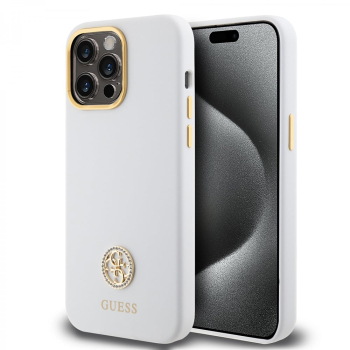 Husa pentru iPhone 15 Pro Max - Guess Silicone Logo Strass 4G GUHCP15XM4DGPH - White 