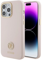 Husa pentru iPhone 15 Pro Max - Guess Silicone Logo Strass 4G GUHCP15XM4DGPP - Light Pink 