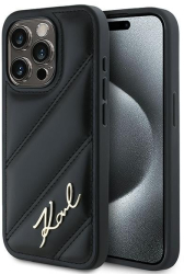 Husa pentru iPhone 15 Pro Max - Karl Lagerfeld Diagonal Quilted Script KLHCP15XPQDSMGK - Black 