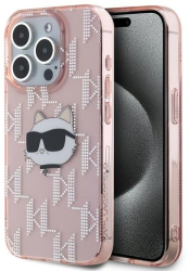 Husa pentru iPhone 15 Pro Max - Karl Lagerfeld IML Luxury KLHCP15XHKLPCHP - Pink Choupette Head&Monogram 
