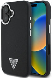 Husa pentru iPhone 16 - Guess Grained Triangle MagSafe GUHMP16SPGTSPSK - Black 