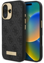 Husa pentru iPhone 16 - Guess Hardcase 4G Logo Plate MagSafe GUHMP16SU4GPRK - Black 