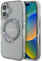 Husa pentru iPhone 16 - Guess IML Flowers Wreath MagSafe GUHMP16SHFWFCK - Black 