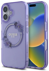 Husa pentru iPhone 16 - Guess IML Flowers Wreath MagSafe GUHMP16SHFWFCU - Purple 
