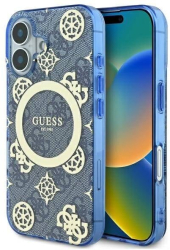 Husa pentru iPhone 16 - Guess IML Peony On 4G Background MagSafe GUHMP16SH4PYEEB - Blue 