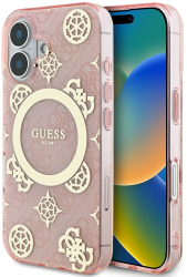 Husa pentru iPhone 16 - Guess IML Peony On 4G Background MagSafe GUHMP16SH4PYEEP - Pink 