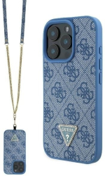 Husa pentru iPhone 16 - Guess Leather Metal Logo Strass Crossbody GUHCP16SP4TDSCPB - Blue 