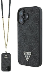 Husa pentru iPhone 16 - Guess Leather Metal Logo Strass Crossbody GUHCP16SP4TDSCPK - Black 