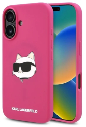 Husa pentru iPhone 16 - Karl Lagerfeld Silicone MagSafe KLHMP16SSCHPPLF - Fuchsia Choupette Head 