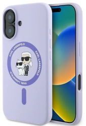 Husa pentru iPhone 16 - Karl Lagerfeld Silicone MagSafe KLHMP16SSCMKCRHU - Purple Karl&Choupette 