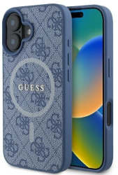 Husa pentru iPhone 16 Plus - Guess 4G Ring Classic Logo MagSafe GUHMP16MG4GFRB - Blue