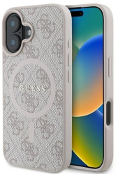 Husa pentru iPhone 16 Plus - Guess 4G Ring Classic Logo MagSafe GUHMP16MG4GFRP - Pink 