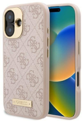 Husa pentru iPhone 16 Plus - Guess Hardcase 4G Logo Plate MagSafe GUHMP16MU4GPRP - Pink 