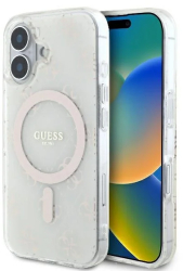 Husa pentru iPhone 16 Plus - Guess IML 4G Background MagSafe GUHMP16MH4DTEH - White 