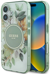 Husa pentru iPhone 16 Plus - Guess IML Flower & Tonal Circle MagSafe GUHMP16MHFWBDCEN - Green 
