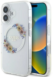 Husa pentru iPhone 16 Plus - Guess IML Flowers Wreath MagSafe GUHMP16MHFWFCT - Clear 