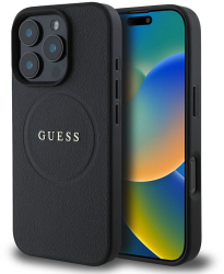 Husa pentru iPhone 16 Pro - Guess Grained Gold Ring MagSafe GUHMP16LPGHSMMK - Black 