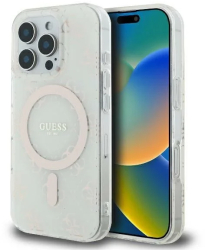 Husa pentru iPhone 16 Pro - Guess IML 4G Background MagSafe GUHMP16LH4DTEH - White 