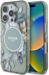 Husa pentru iPhone 16 Pro - Guess IML Flower & Tonal Circle MagSafe GUHMP16LHFWBDCEN - Green 