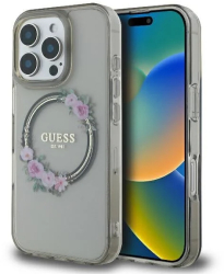 Husa pentru iPhone 16 Pro - Guess IML Flowers Wreath MagSafe GUHMP16LHFWFCK - Black 