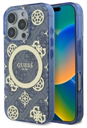 Husa pentru iPhone 16 Pro - Guess IML Peony On 4G Background MagSafe GUHMP16LH4PYEEB - Blue 