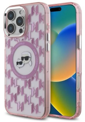 Husa pentru iPhone 16 Pro - Karl Lagerfeld IML MagSafe KLHMP16LHMCKMHP - Pink Monogram Karl&Choupette Head 