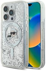 Husa pentru iPhone 16 Pro - Karl Lagerfeld Liquid Glitter MagSafe KLHMP16LLGKCSGH - Clear Karl&Choupette Head 
