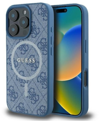Husa pentru iPhone 16 Pro Max - Guess 4G Ring Classic Logo MagSafe GUHMP16XG4GFRB - Blue 