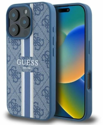 Husa pentru iPhone 16 Pro Max - Guess Hardcase 4G Printed Stripes MagSafe GUHMP16XP4RPSB - Blue 