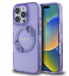 Husa pentru iPhone 16 Pro Max - Guess IML Flowers Wreath MagSafe GUHMP16XHFWFCU - Purple 