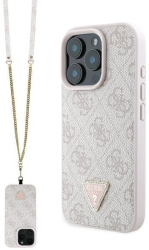 Husa pentru iPhone 16 Pro Max - Guess Leather Metal Logo Strass Crossbody GUHCP16XP4TDSCPP - Pink 