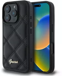 Husa pentru iPhone 16 Pro Max - Guess Quilted Metal Logo GUHCP16XPSQSQSK - Black 
