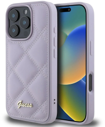 Husa pentru iPhone 16 Pro Max - Guess Quilted Metal Logo GUHCP16XPSQSQSU - Light Purple 