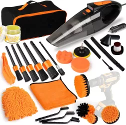 Set Curatare Auto 21 de piese Detailing Auto Interior si Exterior Aspirator Auto Geanta Transport si Depozitare 