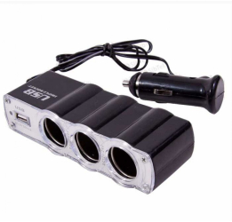 Incarcator Auto Olesson WF-0120 60W 3 Porturi Bricheta si 1 USB Negru-Argintiu 
